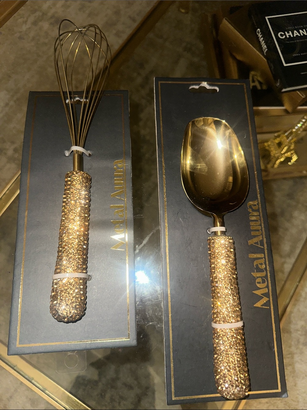 Rose Gold Crystal-Embellished Whisk and Spoon Set -
